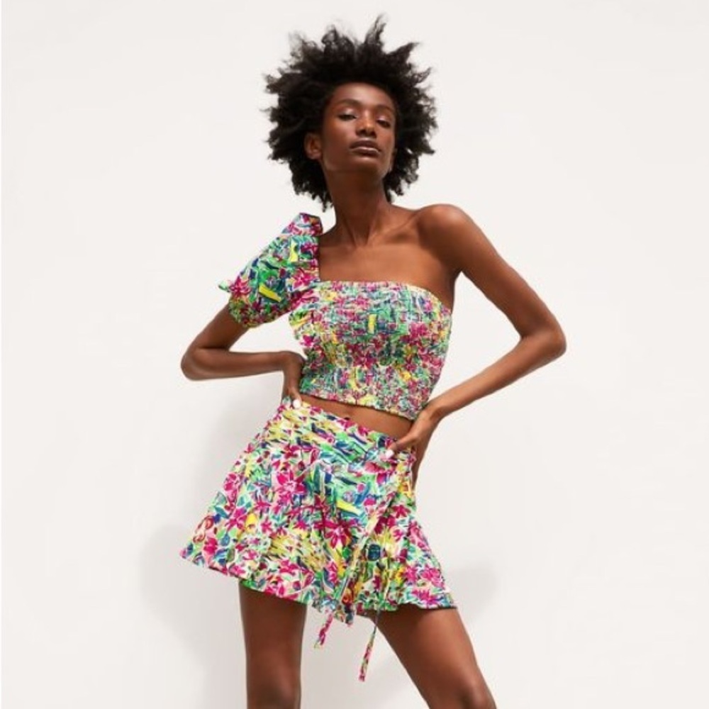 NEW cotton floral print top one shoulder